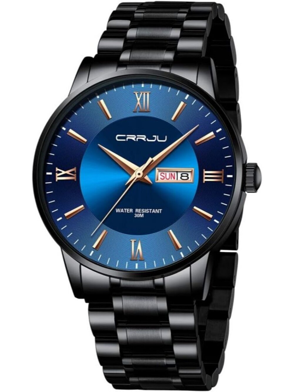 Men's Black Blue Luxury Stainless Steel Chronograph Analog Quartz Round Watch